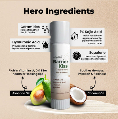Barrier Kiss Lip Balm SPF 50 PA++++ | Advanced Lip Repair Balm for Dry & Pigmented Lips | Broad Spectrum Sun Protection | With Hyaluronic Acid, Ceramide & Squalene | For Men & Women